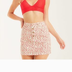 Floral Button-Front Mini Skirt